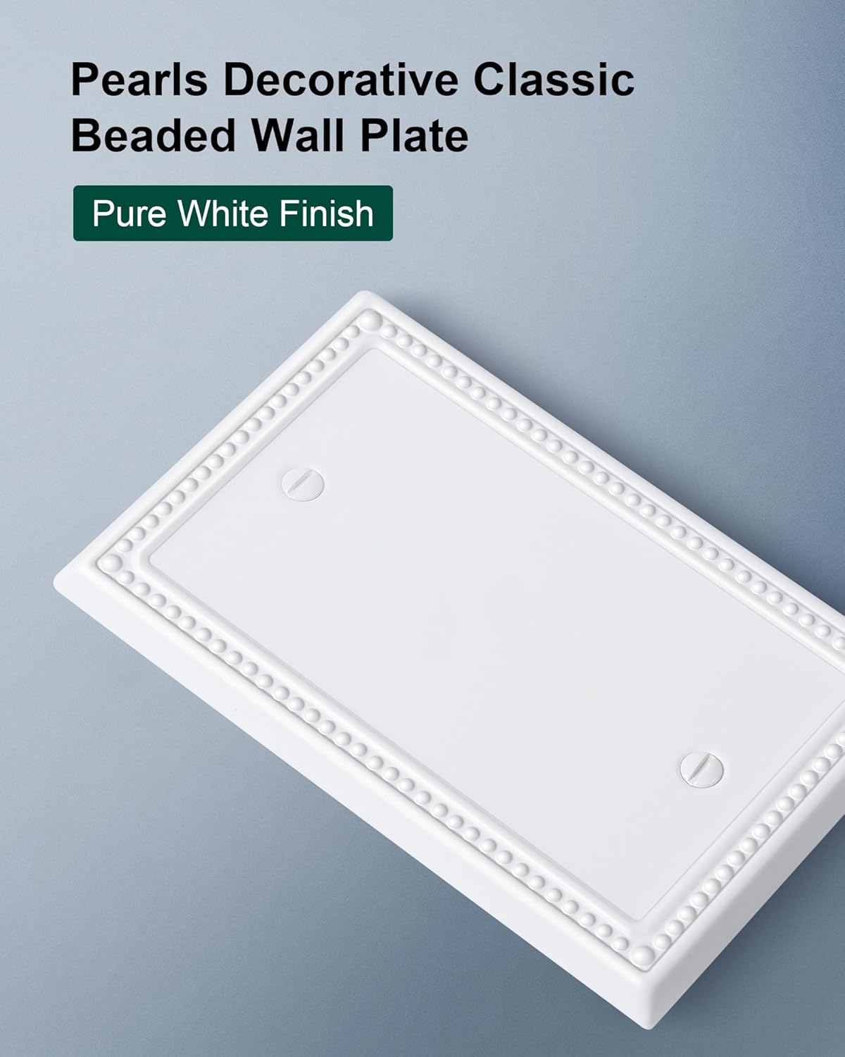 2-Pack Blank Outlet Cover Wall Plate, Metal Switch Plates Outlet Covers, Pure White Pearls Beaded Decorative Wall Plates for Electrical Outlets