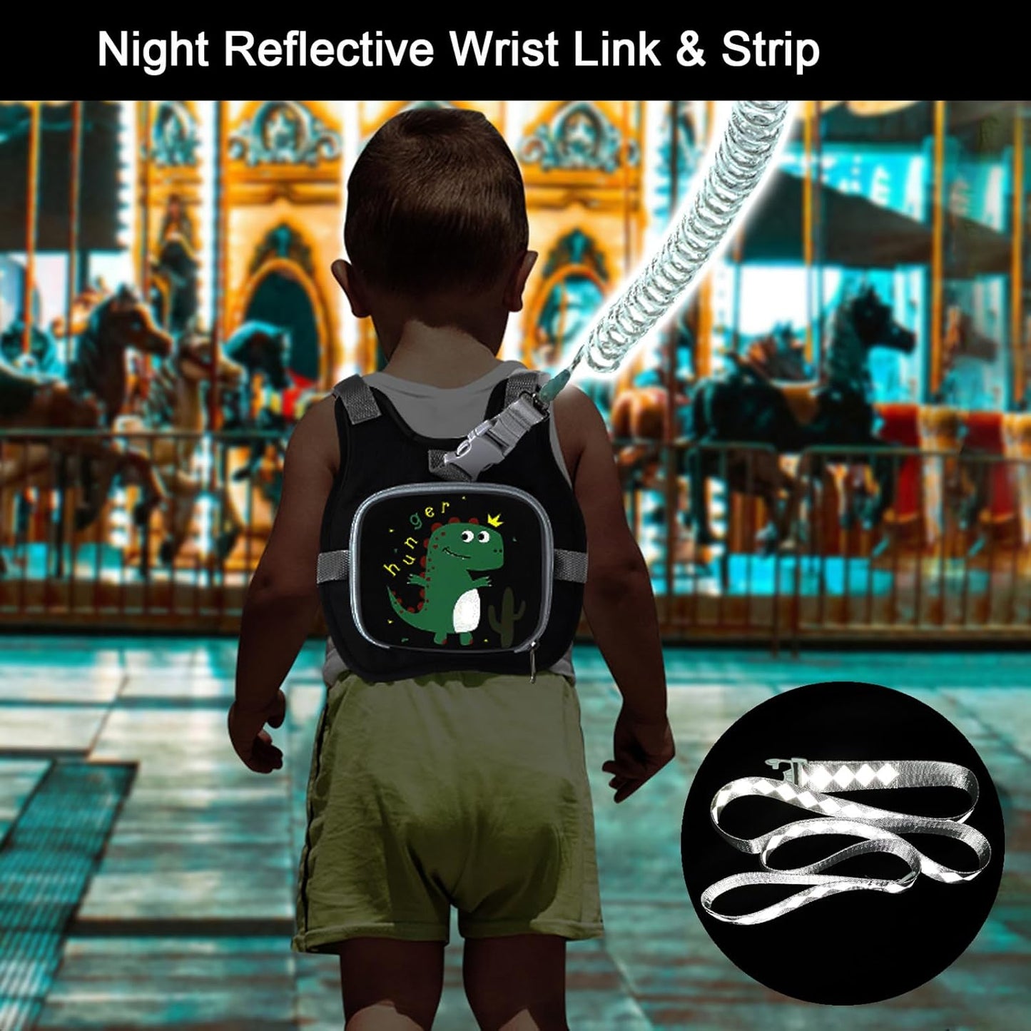 Accmor Toddler Harness Leash+ Anti Lost Wrist Link, Cute Dinosaur Kids Harness with Leash, Collapsible Child Leash Baby Walking Wristband Assistant Strap Belt for Boys