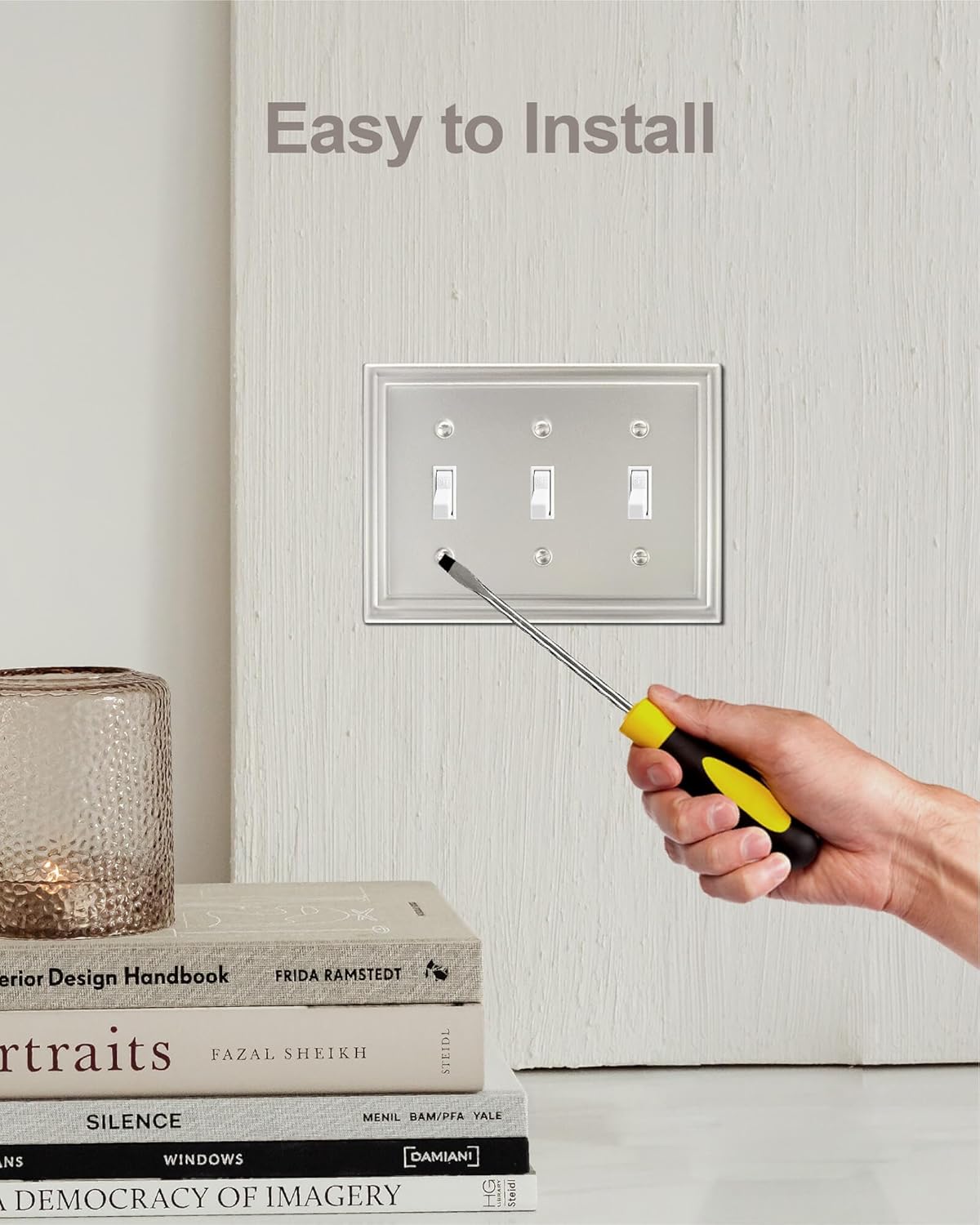 2-Pack Triple Toggle Wall Plate, Satin Nickel Light Switch Cover, Metal Switch Covers Wall Plate, Midsize, A035 Series