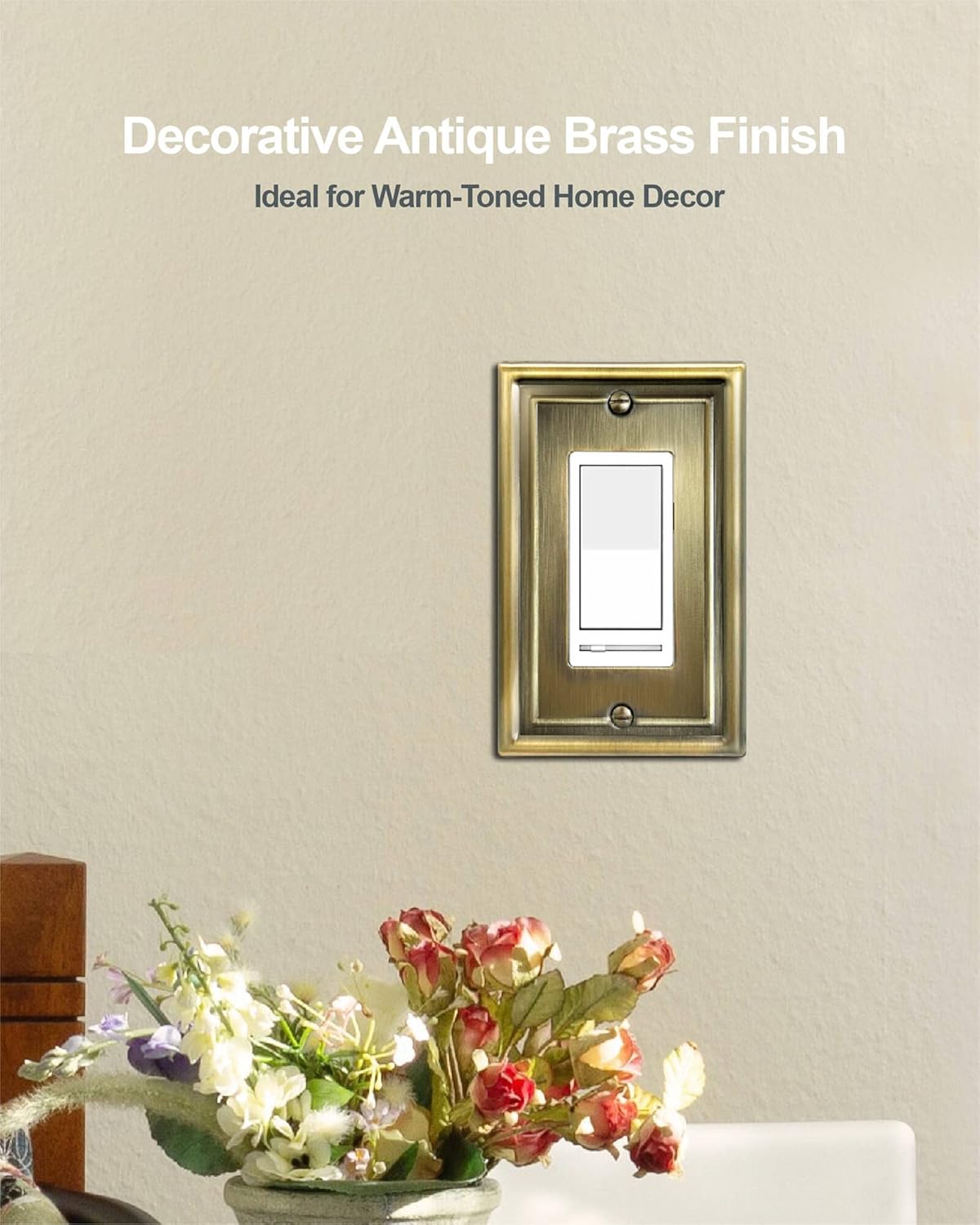 2-Pack Antique Brass Decorator Wall Plate, Electrical Outlet Cover for Dimmer Switch, GFCI Outlet and Receptacal, Metal Light Switch Cover, 3.15''*4.88'', Midsize