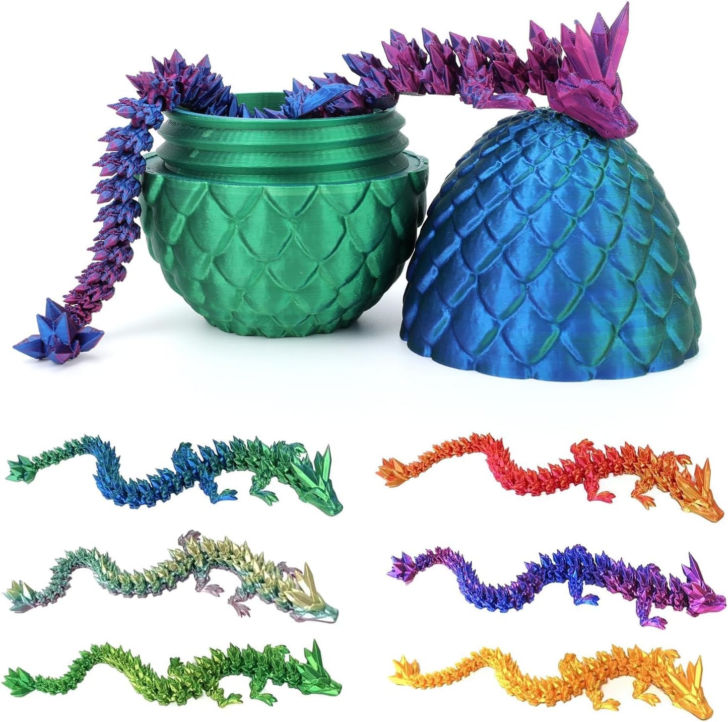 3D Printed Dragon in Eggs 12 in Articulated Dragon Crystal Dragon Fidget Toy with Dragon Eggs Flexible Executive Desk Toys Home Office Decor (Random-Color)