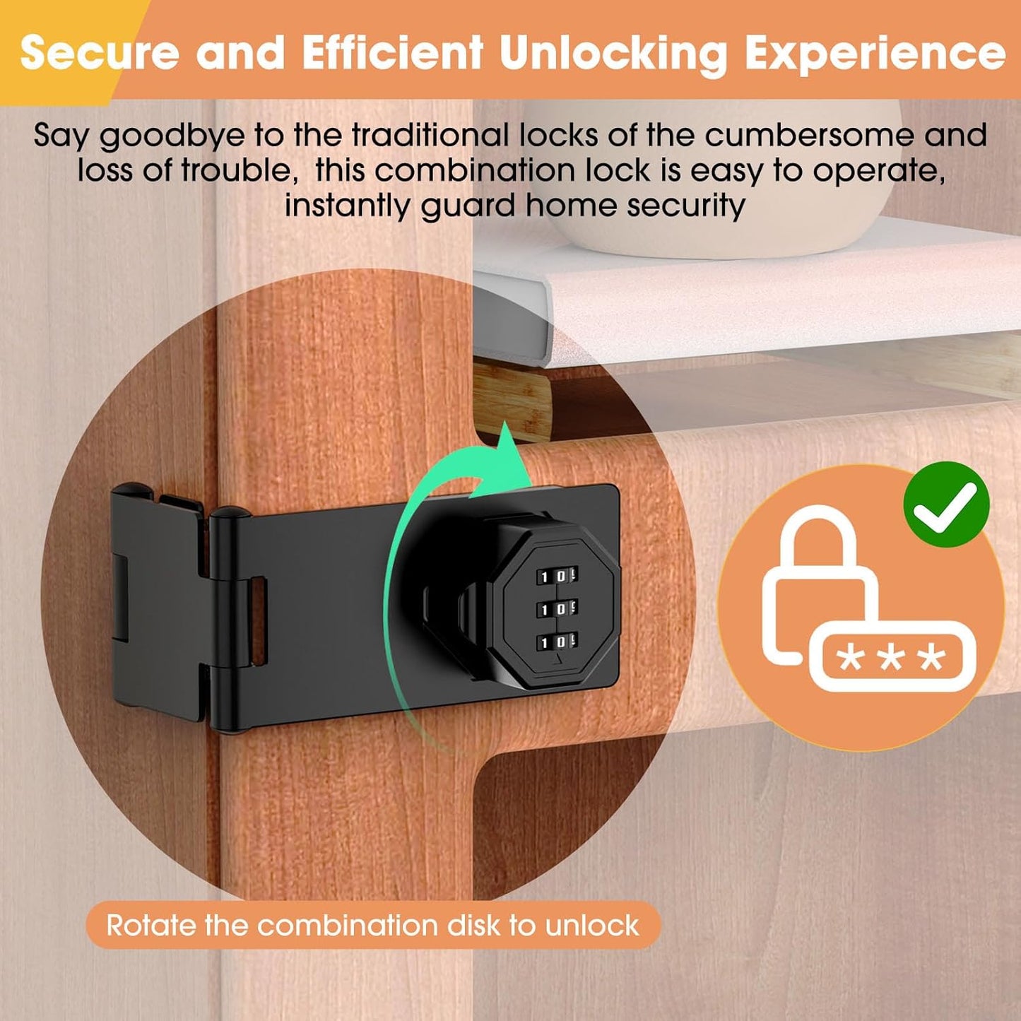 90 Degree Cabinet Locks with Combination, Mechanical Folding Door Latch, Keyless Password Rotary Hasp Latch Lock for Office File Cabinet, Drawers, Locker, Small Door, Cupboard (1, Black)