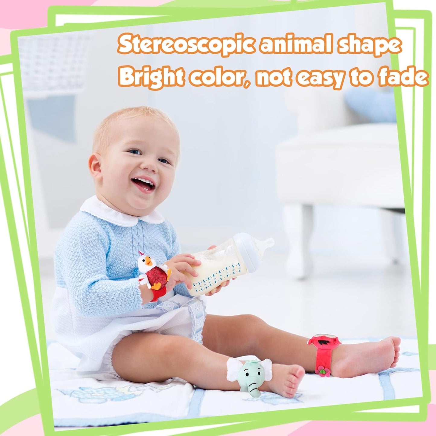 4 Pieces Baby Wrist Rattles Animal Pattern Newborn Foot Rattles Toy for 0-12 Months Babies Boy Girl Infant Birthday Gifts Educational Toys, 4 Designs (Sheep, Dog, Chick, Monkey)