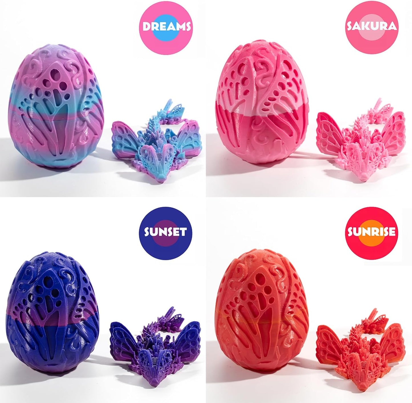 3D Printed Dragon Egg with Dragon Inside, Fully Articulated Butterfly Dragon in Egg, Dragon Fidget Toy, Home/Office/Desktop Décor, Easter Basket Stuffers, Gift for her (Dreams)