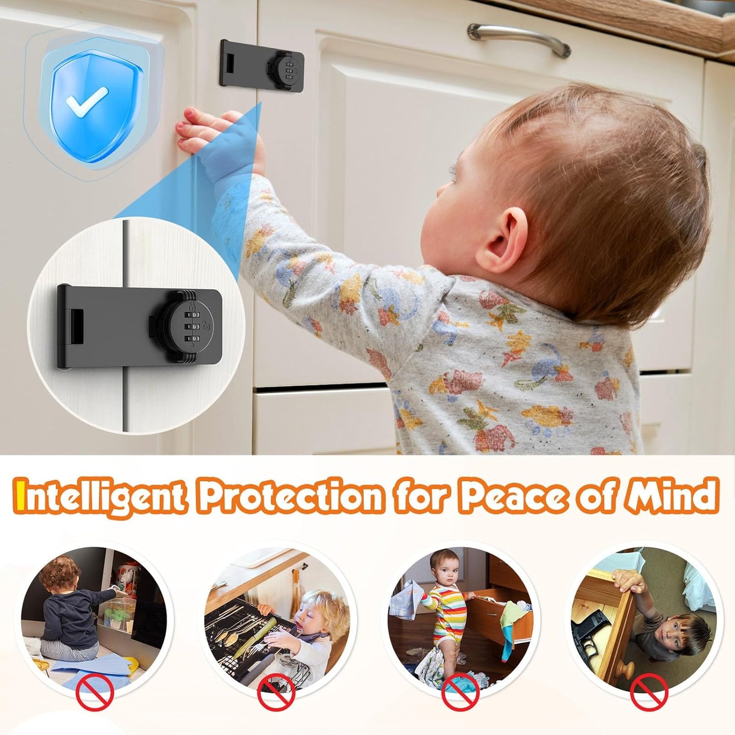 3-Digit Combination Cabinet Lock, 4.5" Keyless Safety Drawer Lock for Lockers, Small Doors, Closets, Storage, Office (2, Black)