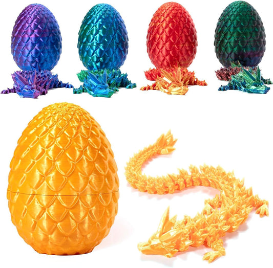 3D Printed Dragon in Egg, Full Articulated Dragon Crystal Dragon with Dragon Egg， Home Office Decor Executive Desk Toys, Adults Fidget Toys for Autism ADHD，3D Printed Gift