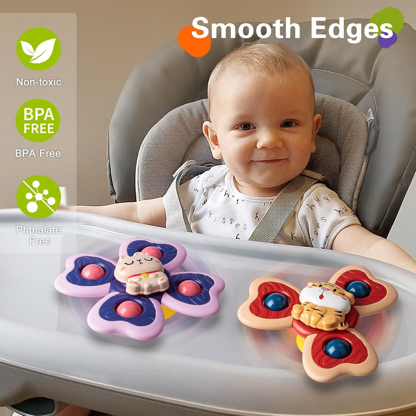 3PCS Animal Suction Cup Spinner Toys for 1 2 Year Old Boys Spinning Toys Baby Toys 12-18 Months Sensory Toys for Toddlers 1-3 First Birthday Baby Gifts for 1 Year Old Girls