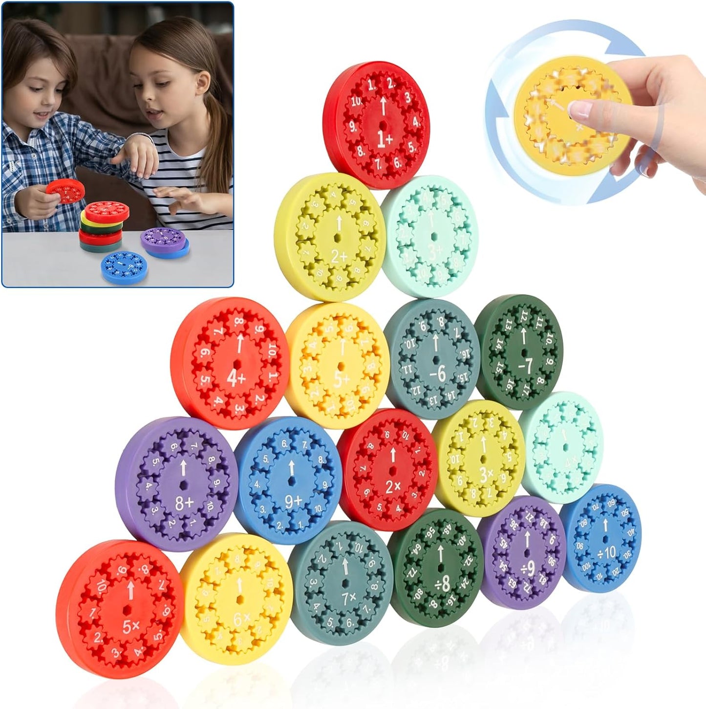 18Pcs Math Fidget Spinners Toys Set, Educational Math Fact Fidget Toy for Kids, Number Game Fidget Toy for Learning Addition Multiplication & Division, Great Gift for Adults Kids Relieves Anxiety