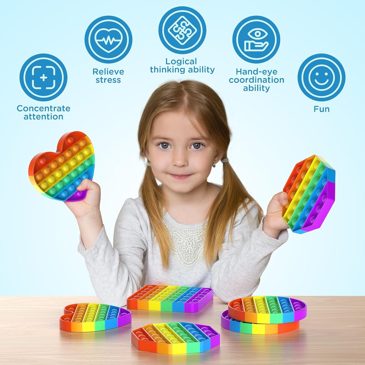 12 Pack Fidget Toys,Push Pop Fidget Sensory Toys Set,Stress Relief Gifts for Kids & Adults,Pop Bulk & Party Favors Toddler Toys,, Party Supplies,Classroom Prizes