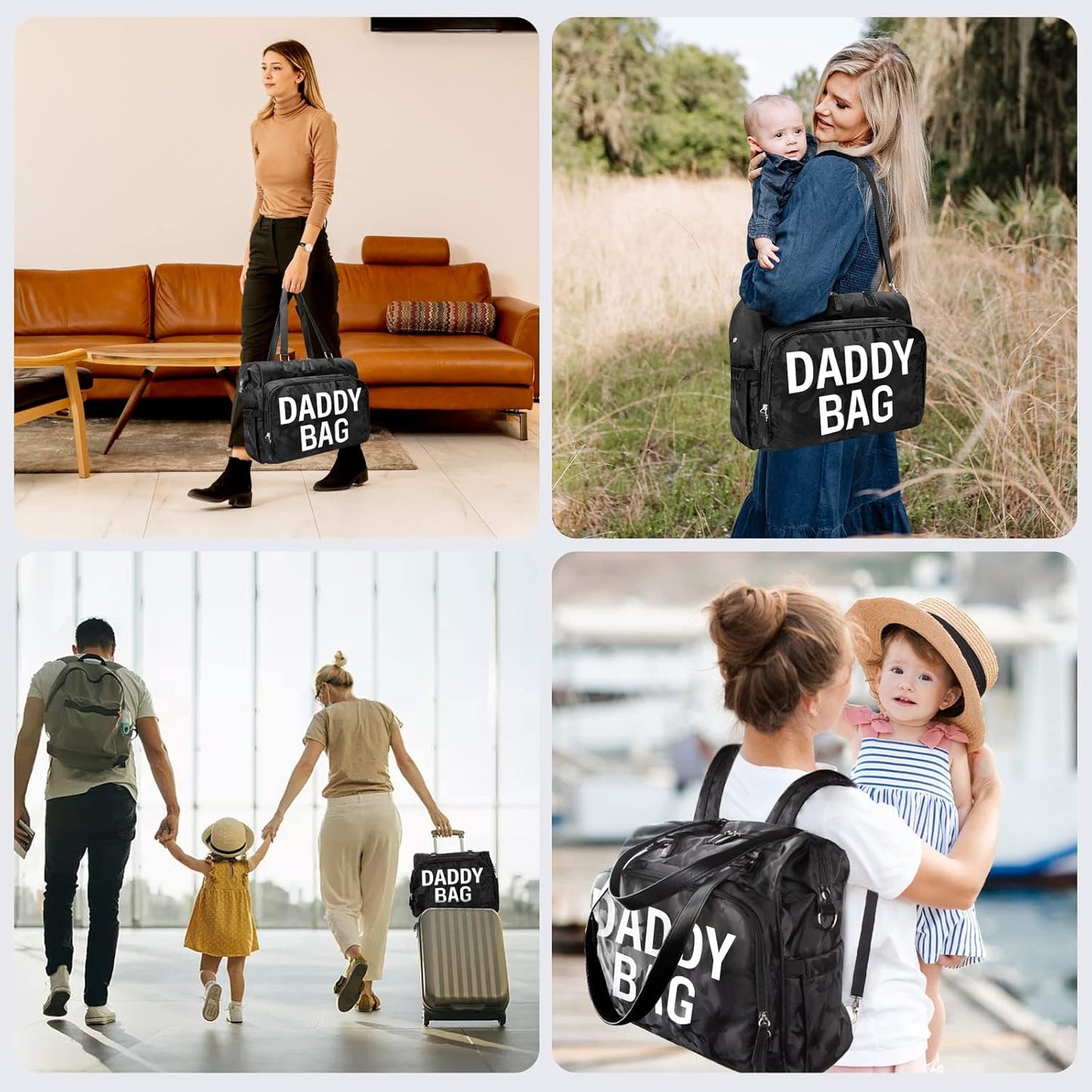 4 in 1 Convertible Daddy Bag Backpack, Camo Black Diaper Backpack for Dad and Mom, Father's Bag for Hospital with DADDY BAG Imprint, Baby Care Diaper Backpack & Tote with 14 Pockets