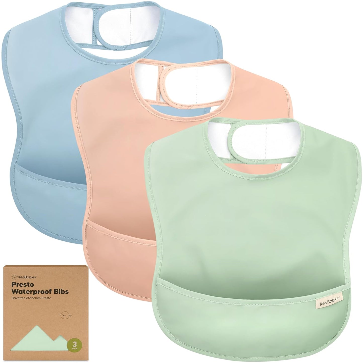 3-Pack Waterproof Baby Bibs for Eating - Lightweight Toddler Feeding Bibs with Large Food Catcher, Mess Proof, Food-Grade Baby Eating Essentials, Easy to Put On & Clean (Mellow)