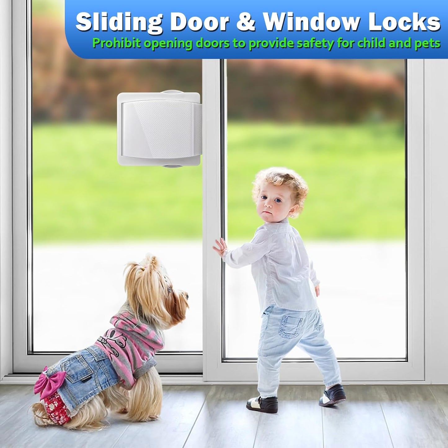 Sliding Door Lock, 4 Pack Child Safety Sliding Glass Door Lock for Sliding Glass Doors, Sliding Windows, Sliding Closet, etc. Easy to Installation Provides More Security for Your Baby and Pets