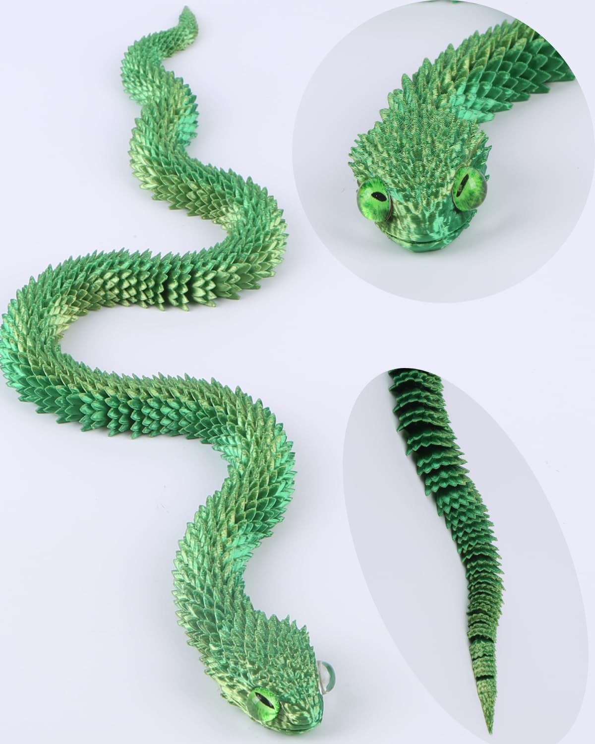 3D Printed Animals-Snake Viper, 24 in Surprise Mystery Snake Fidget Toy Creative Toy 3D Printed Articulated Snake Collectibles Home Office Executive Desk Decor (Yellow Green)
