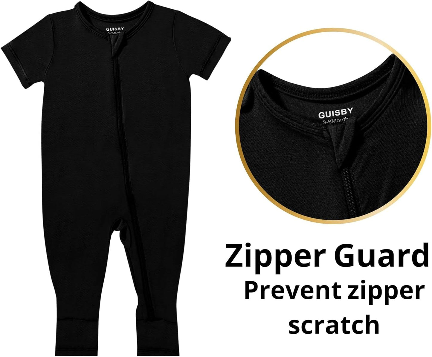 GUISBY Rayon Made from Bamboo Baby Pajamas, Summer Short Sleeve Footless Rompers, 2 Way Zipper Sleeper