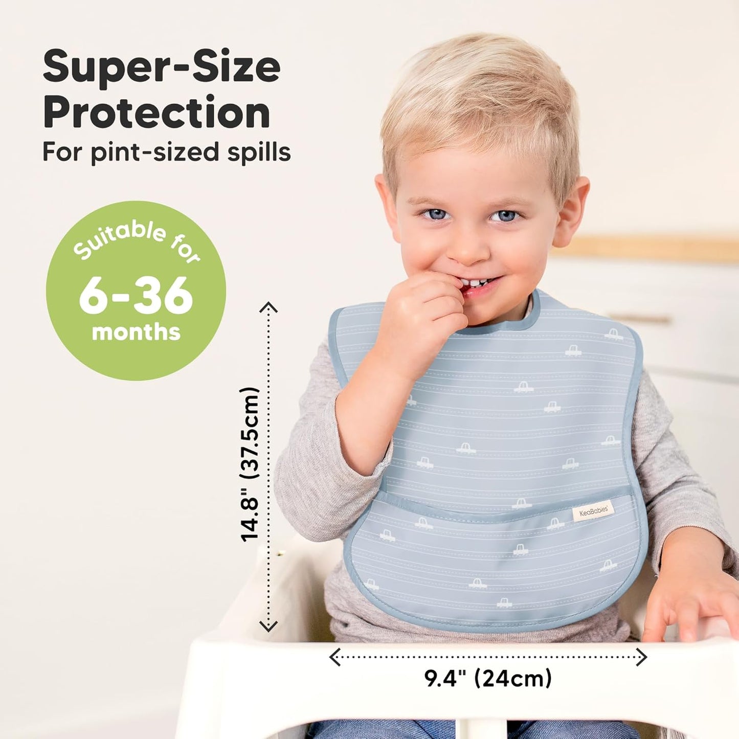 3-Pack Waterproof Baby Bibs for Eating - Lightweight Toddler Feeding Bibs with Large Food Catcher, Mess Proof, Food-Grade Baby Eating Essentials, Easy to Put On & Clean (Vessels)