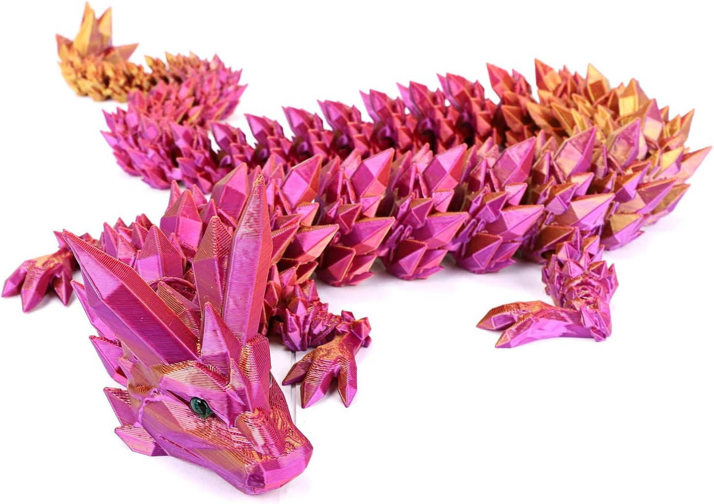 24" 3D Printed Dragon, Articulated Dragon, Crystal Dragon, Dragon Fidget Toy, Home Office Decor Executive Desk Toys ﻿(Red)