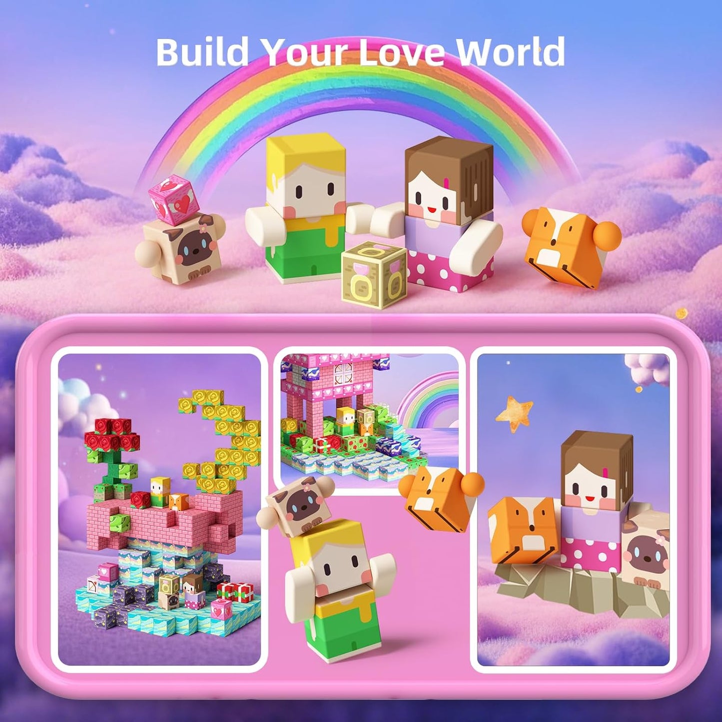 GobiDex 100PCS Magnetic Blocks Princess Building Toys for Girls Age 3+, Game-Based Build MagWonder with STEM Magnet Construction Set, Sensory Gifts for Kids Birthday (1 inch)