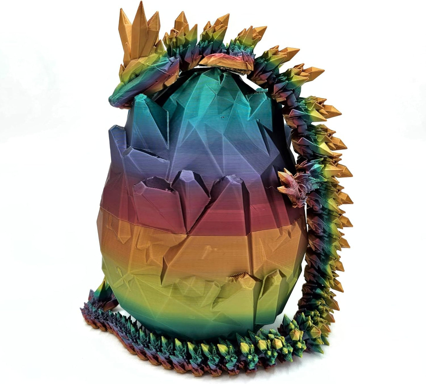 3D Printed 14'' Articulated Crystal Dragon with Egg, Toy Home Office Decor, Executive Desk Toy, Adult Fidget Toy, Toddler Play Game (Rainbow, Medium 14'' w/ Egg)