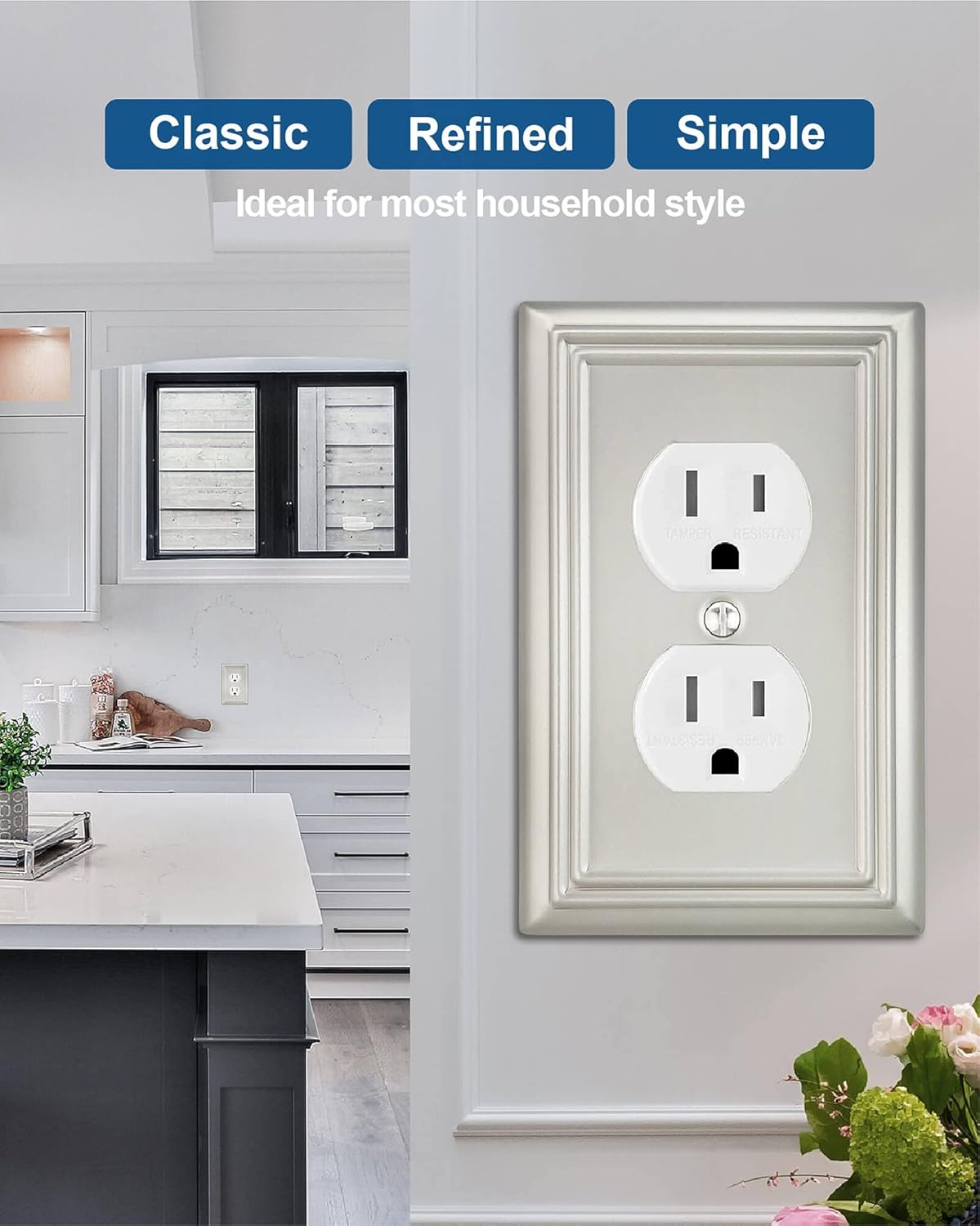 4-Pack Duplex Wall Plate, Satin Nickel Outlet Cover, Metal Electrical Outlet Cover Plate, 1-Gang, Midsize, A031 Series