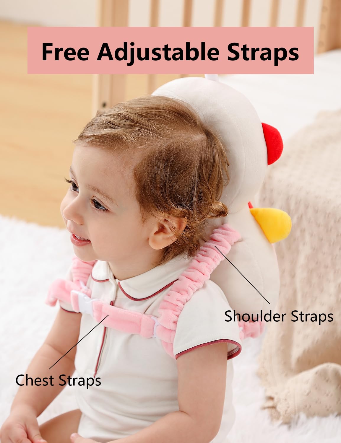 JunNeng Toddler Baby Head Protector Backpack for Toddler Walker with Knee Pads&Anti-Slip Socks, Robot Pink