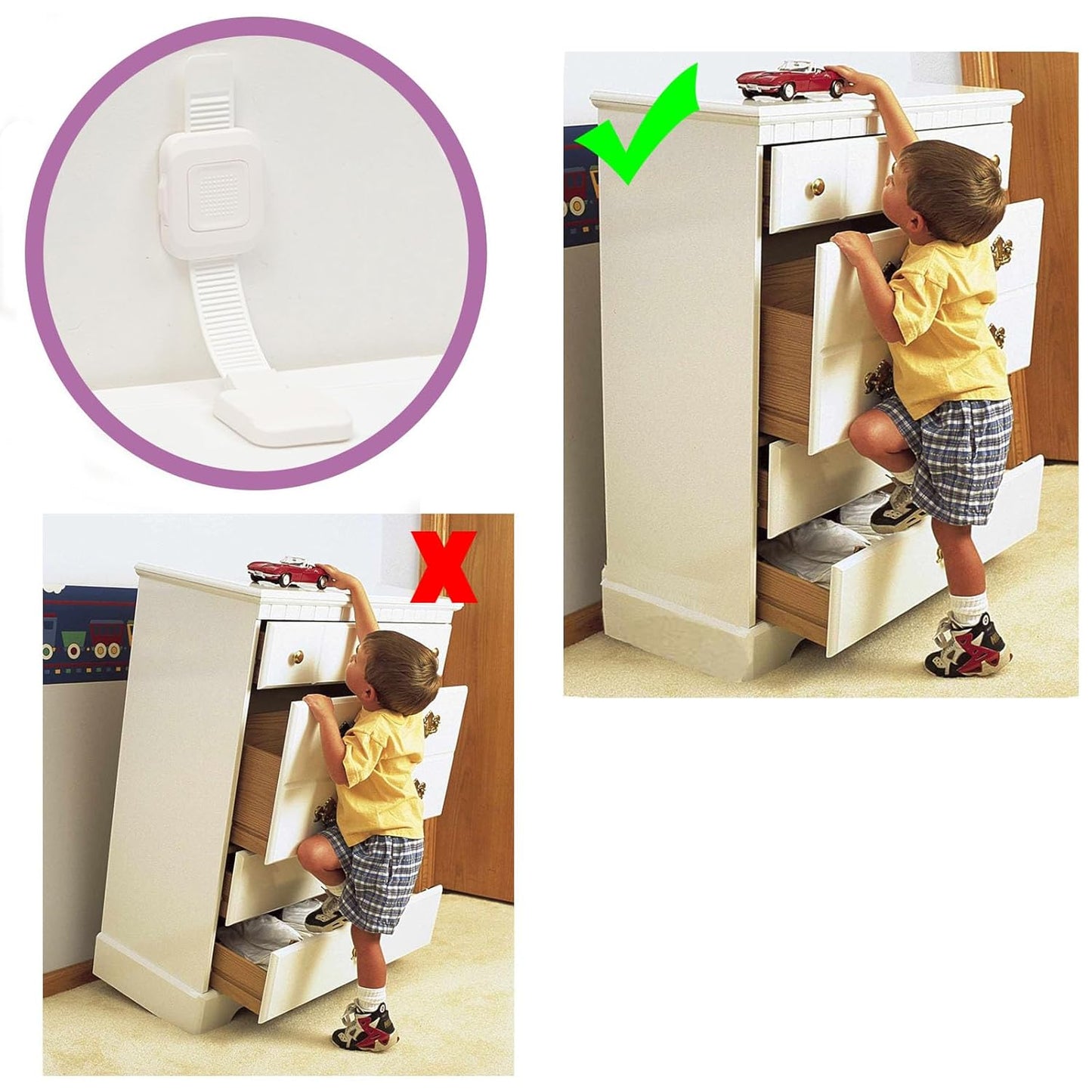 Upgraded No Drill Adhesive Furniture Anchor, Adjustable Anti Tip Furniture Wall Straps for Baby Proofing & Pets, Secure to Playroom, 4 Pack