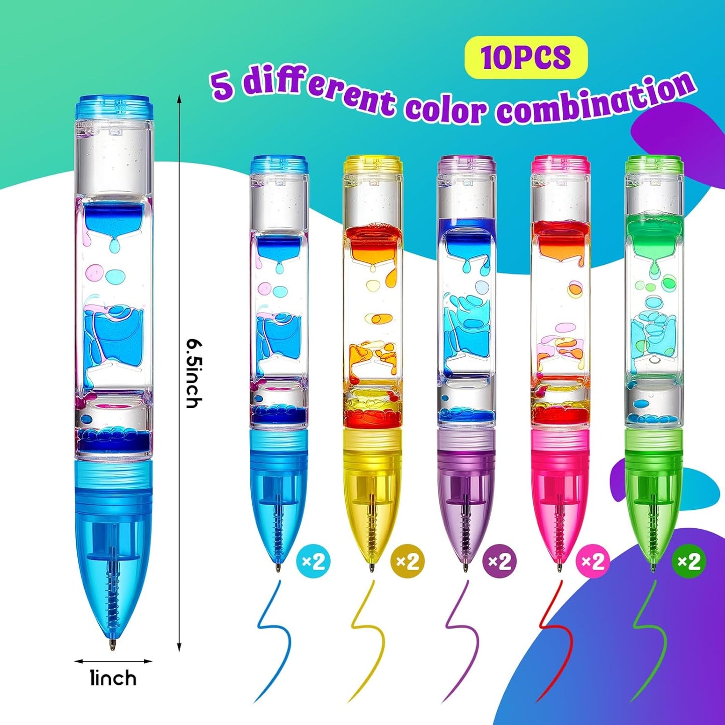 10 Pcs Liquid Motion Bubbler Pens Colorful Hourglass Bubbler Toy Liquid Pen Novelty Sensory Pen Fun Fidget Timer Pens for Adults Home Stress and Anxiety Relief School Classroom Gifts
