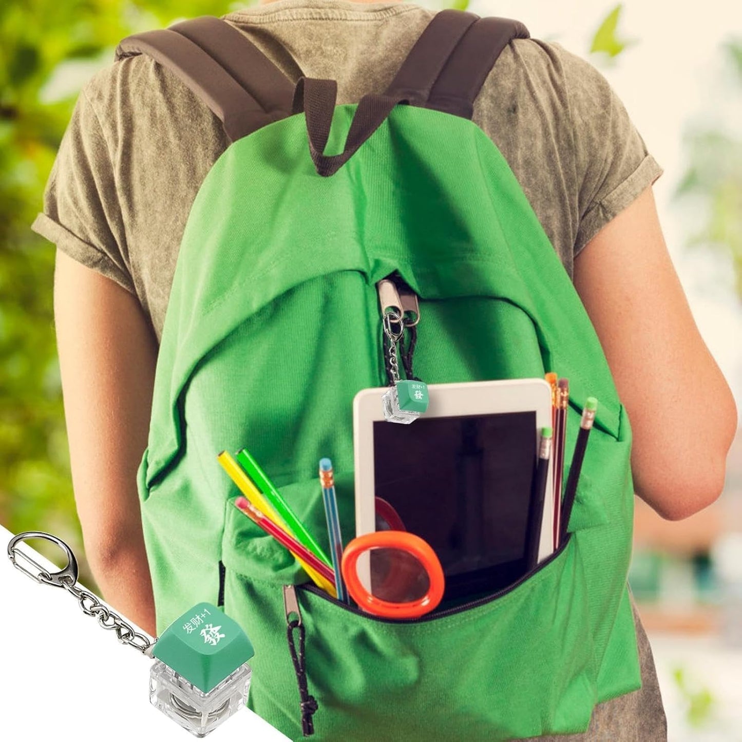 1Pc Green Long-Lasting Light Up Key Presser Toy, Portable Keyboard Switcch Fidget Toy|Lighted Key Clicker Toy with Chinese Character,Button Press Fidget Toy for Adults Office Fidget Toys Fidget Blocks