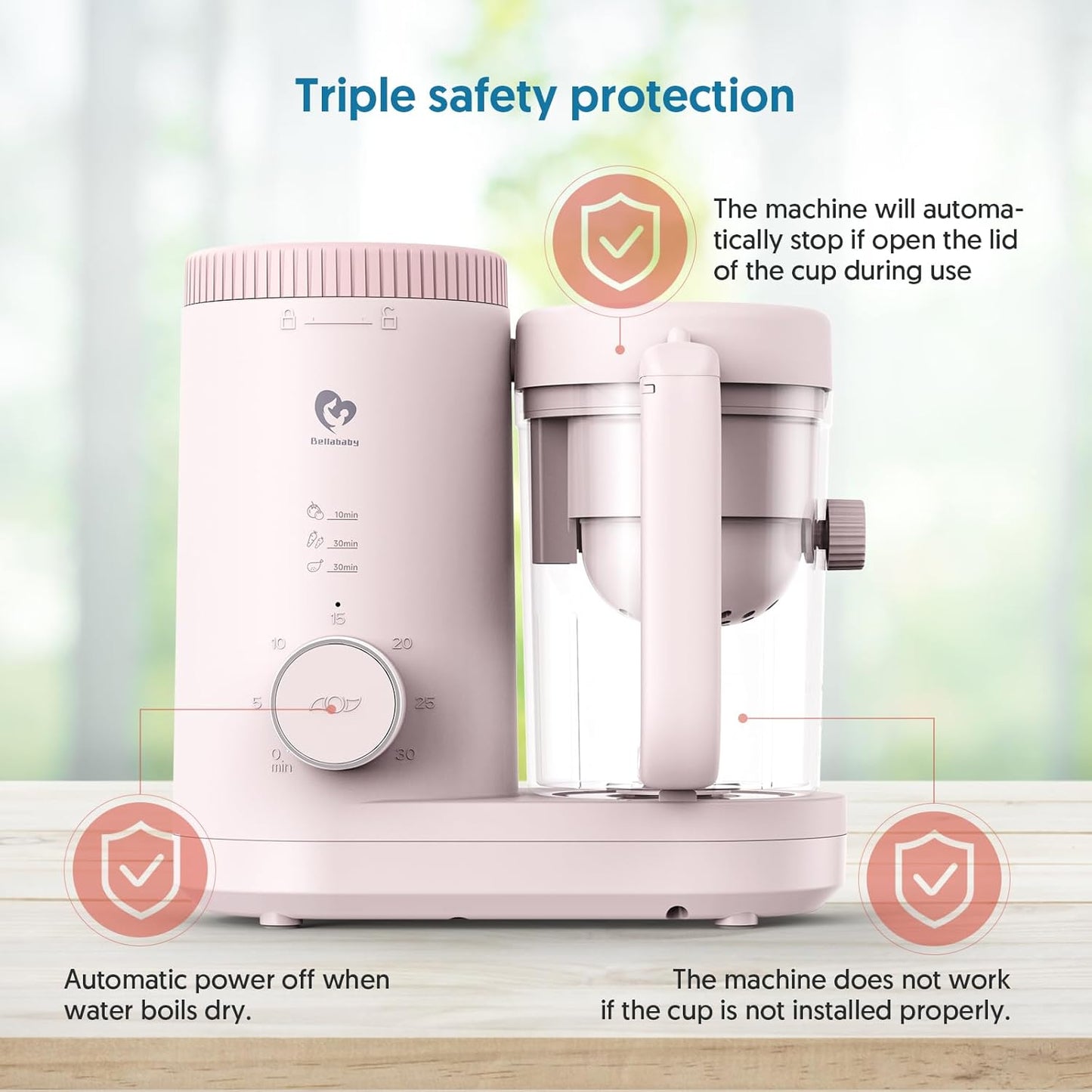 Baby Food Maker Bellababy Baby Food Processor, Puree Blender Steamer with Reversible Steam Basket, One Button Easy Operation & Large Opening for Easy Cleaning