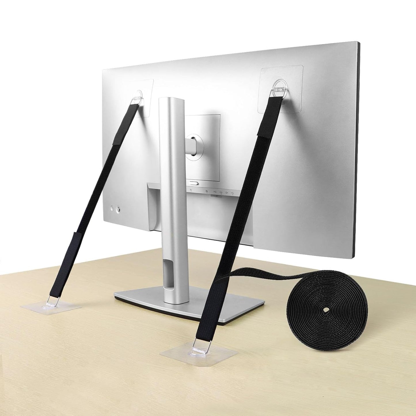 4 Pack Cut to Length TV Safety Straps for Flat Screen, No-Drill Adjustable Anti-Tip Earthquake Straps for TV and Furniture，Including 1in*16ft Hook and Loop Straps with 8 Adhesive Anchors