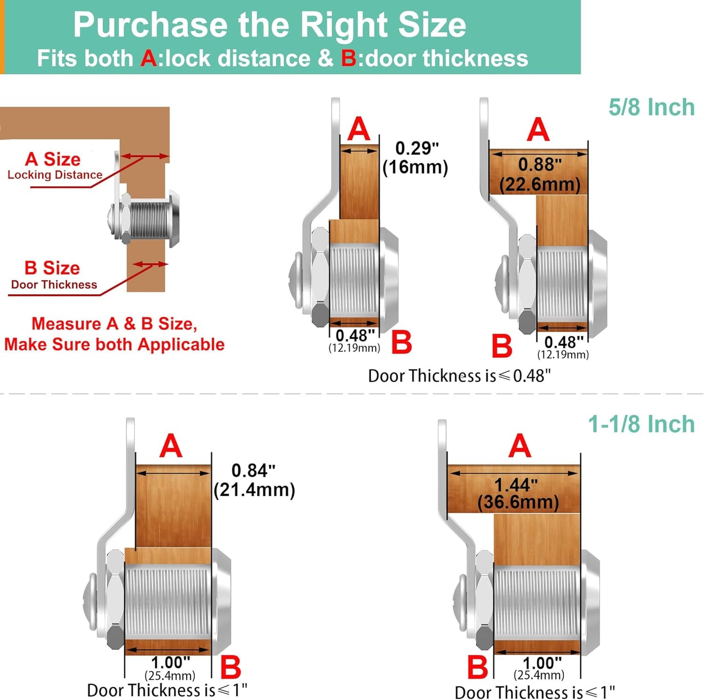 3 Pcs Cabinet Locks with Key, Mailbox Lock 1-1/8" Keyed Alike, Barrel Desk Locks for Drawers and File Cabinets Drawer Lock with Keys, Zinc Alloy