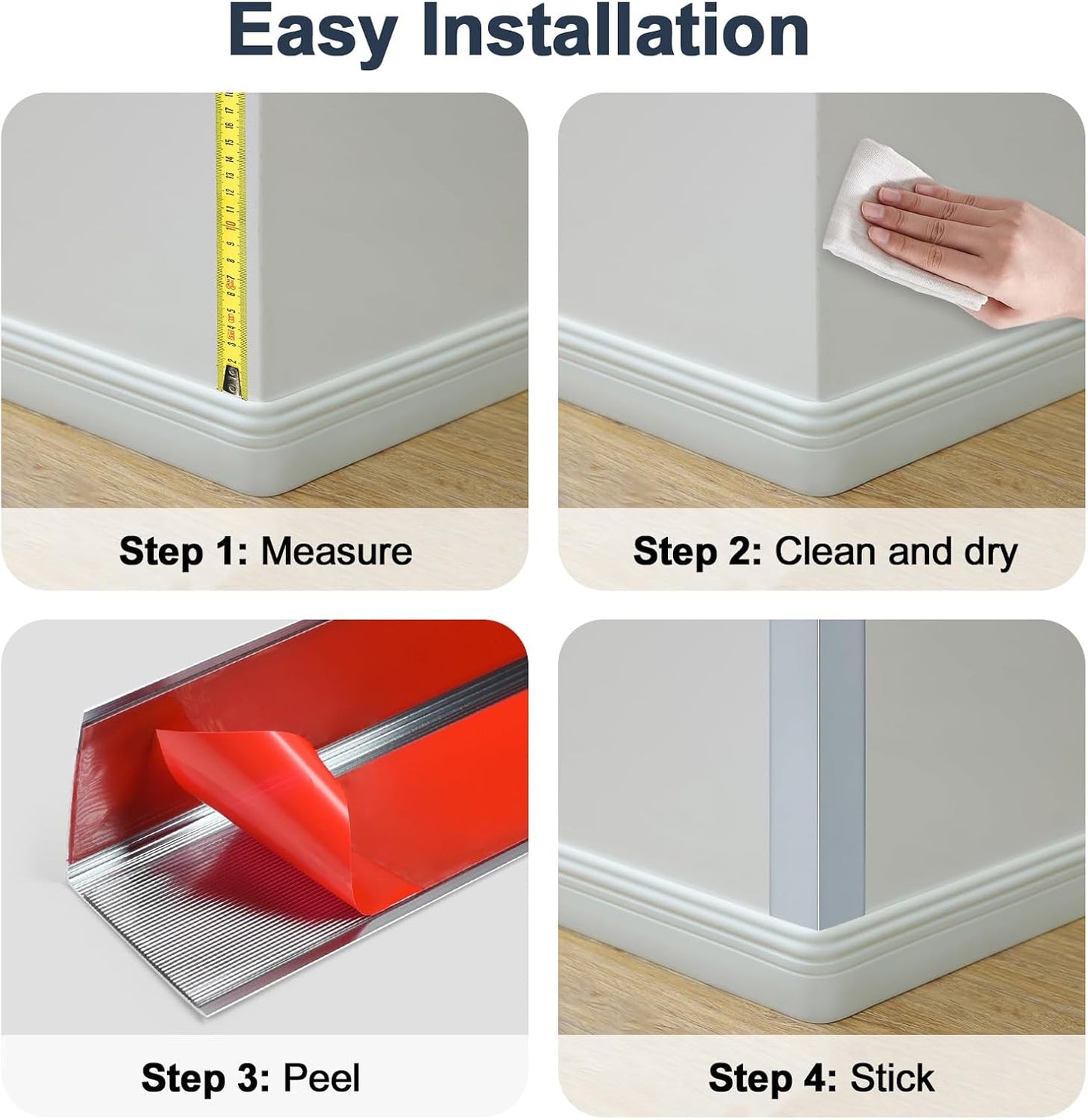 4PCS 45" Aluminum Metal Corner Protectors, Self Adhesive Corner Guards, Metal Wall Edge Protector Strip, Furniture Corner Protectors, Wall Cabinet Baseboard Decoration 45" x 2" (Gray Blue)