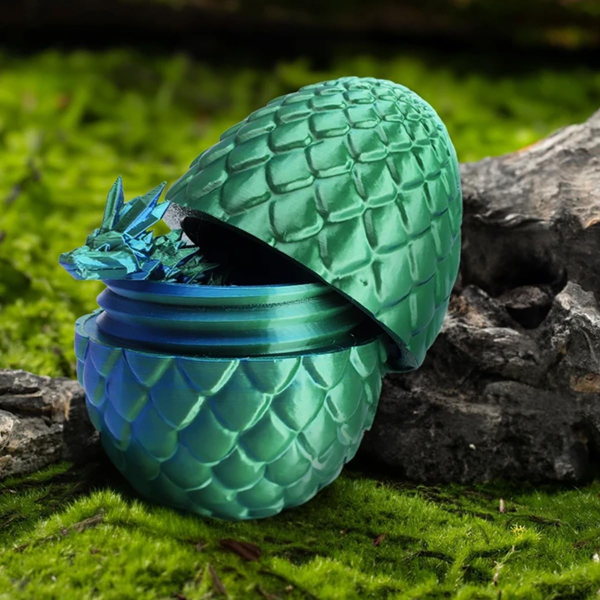 3D Printed Dragon in Egg, Full Articulated Dragon Crystal Dragon with Dragon Egg, Home Office Decor Executive Desk Toys, Adults Fidget Toys for Autism/ADHD (Laser Green, 12")