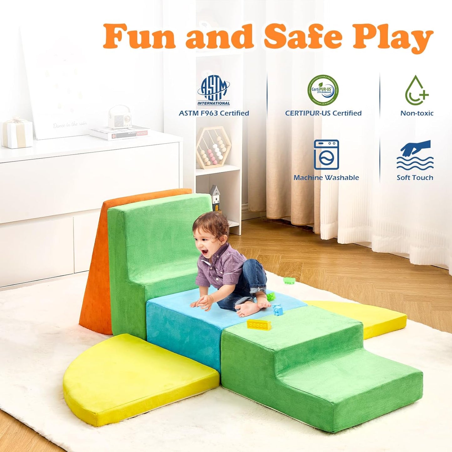 6 Pieces Climbing Toys for Toddlers, Climb & Crawl Soft Foam Block Activity Play Set, Foam Play Gym Climbing Blocks, Toddler Climbing Toy Indoor, Soft Foam Toys for Kids Crawling and Sliding