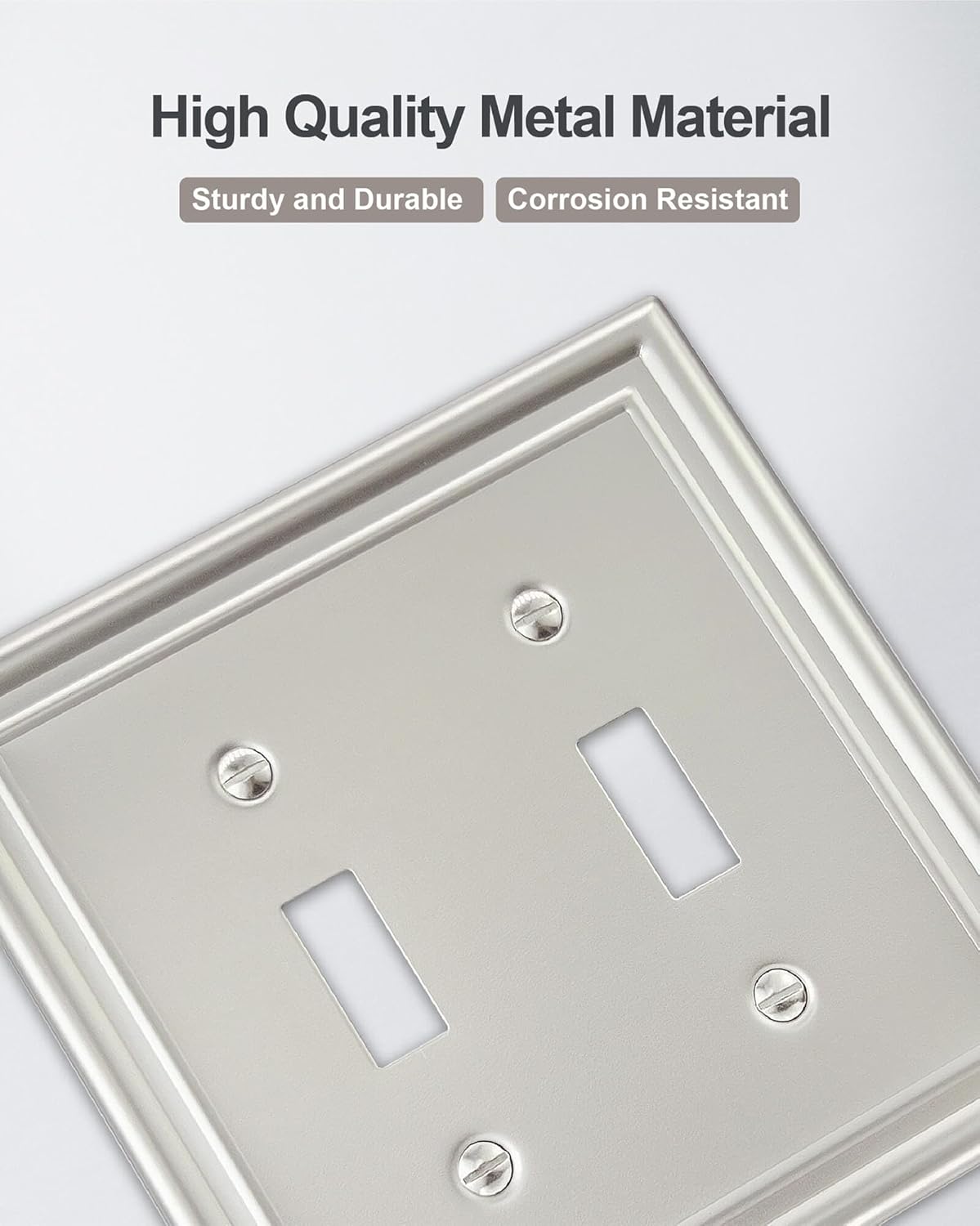 2-Pack Double Toggle Wall Plate, Satin Nickel Light Switch Cover, Metal Switch Covers Wall Plate, Midsize, A035 Series