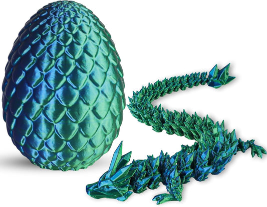 3D Printed Dragon Egg - Dragon Fidget, Crystal Dragon Articulated, Dragon Egg Decor 3D Printed Gift for Birthday for Home/Office Desktop Decor (Green)