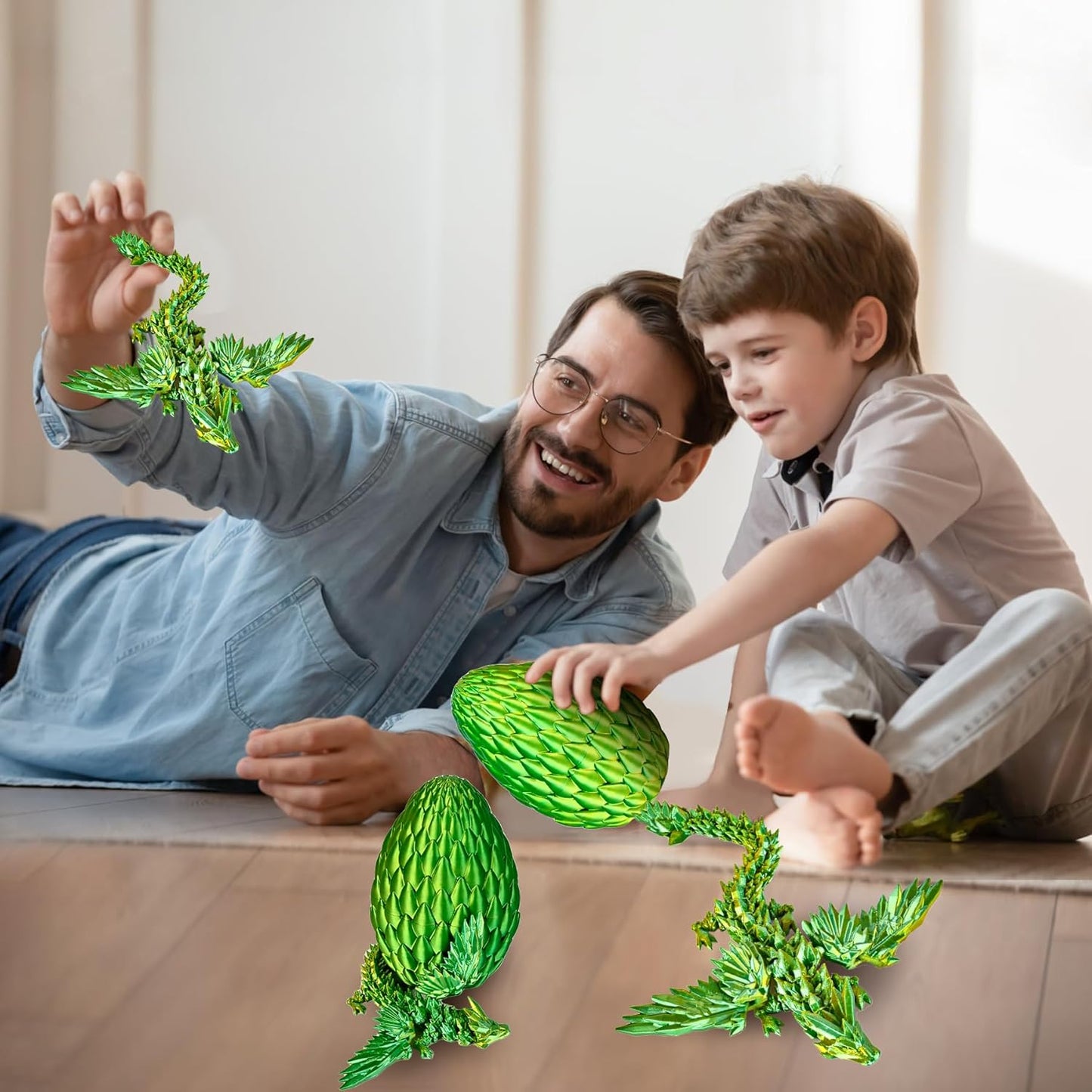 12inch Fly Dragon Egg, Year of The Dragon, 3D Printed Dragon, Executive Desk Toys, Articulated Dragon, Fidget Toys Gifts for Graduates Students Teachers Adults (Yellow&Green)