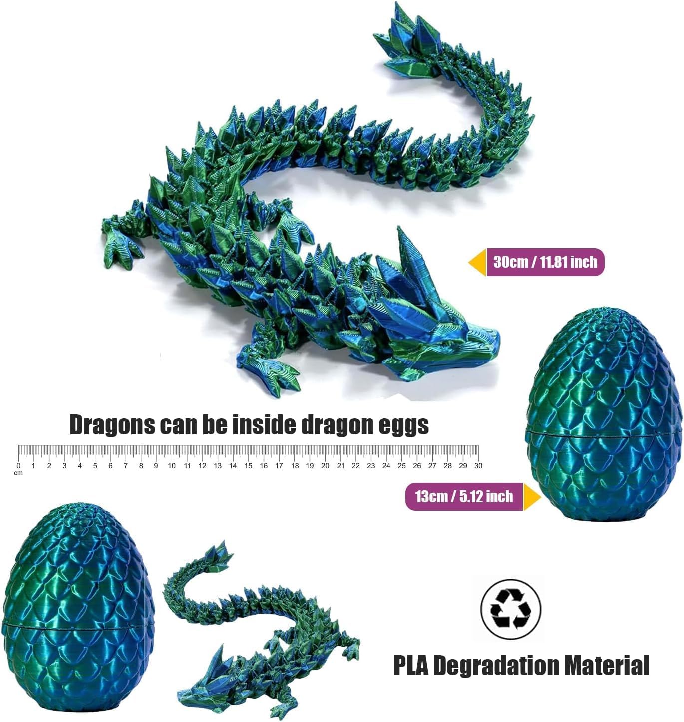 3D Printed Dragon-Flying Articulated Dragon|3D Printed Dragon Eggs with Dragon Inside|Eco-Friendly Crystal Dragon-Mystery Dragon Egg,Adults Fidget Toys for Autism ADHD (Flying Dragon/Laser Color)