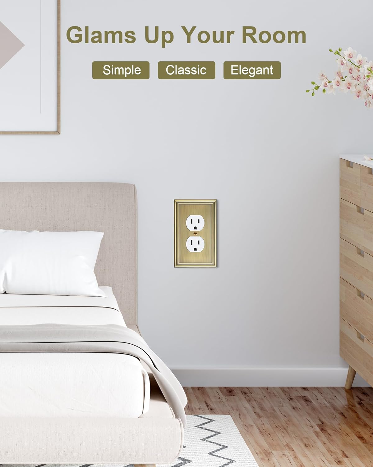 4-Pack Duplex Outlet Covers, Decorative Wall Plates for Electrical Outlets, Antique Brass Switch Plates and Outlet Covers, Durable Zinc Alloy Receptacle Cover, Corrosion Resistant