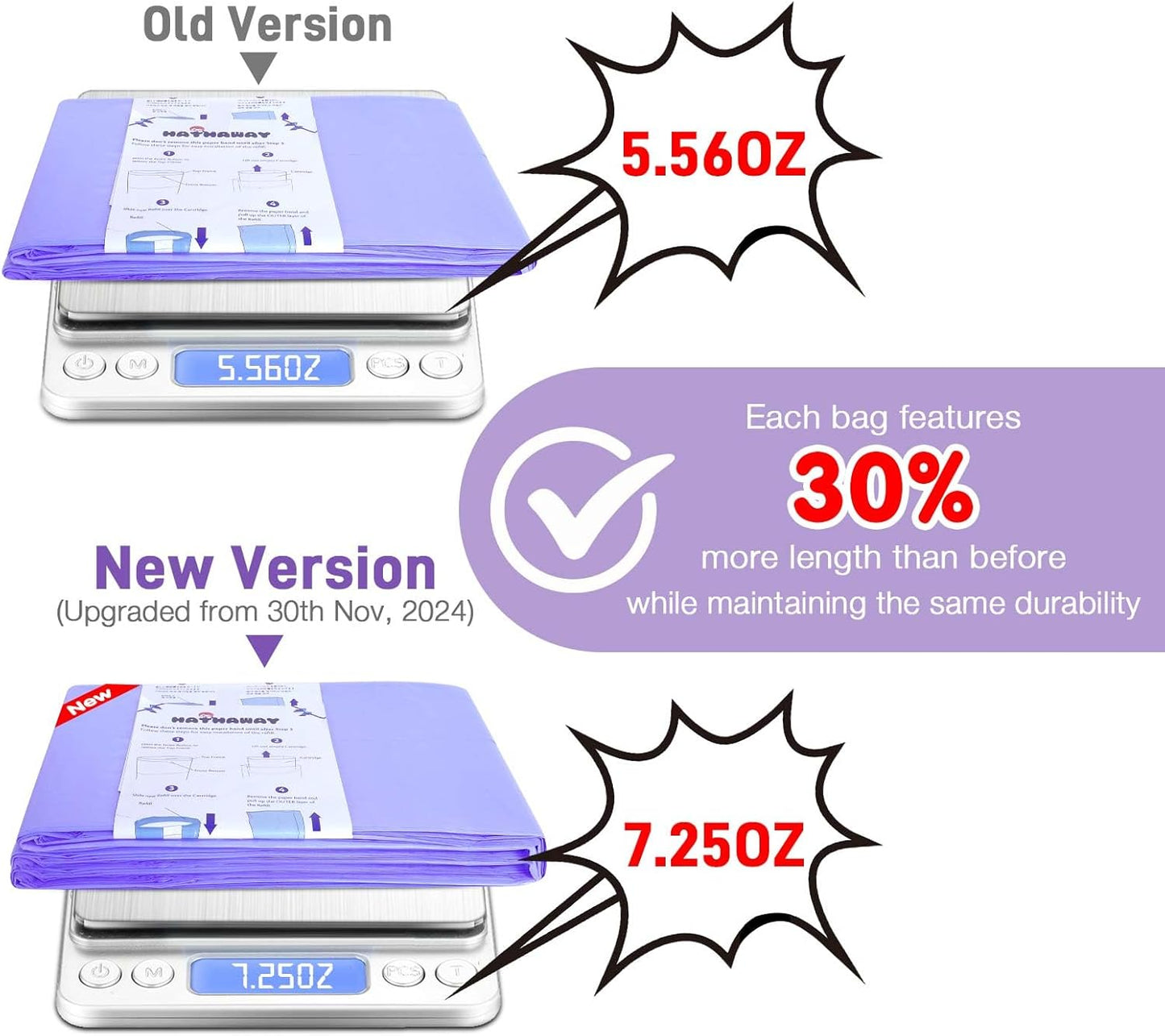 Diaper Pail Refill Bags Compatible With Dekor Plus Diaper Pail, Extra 30% Length, Lavender Scent, 4 Pack