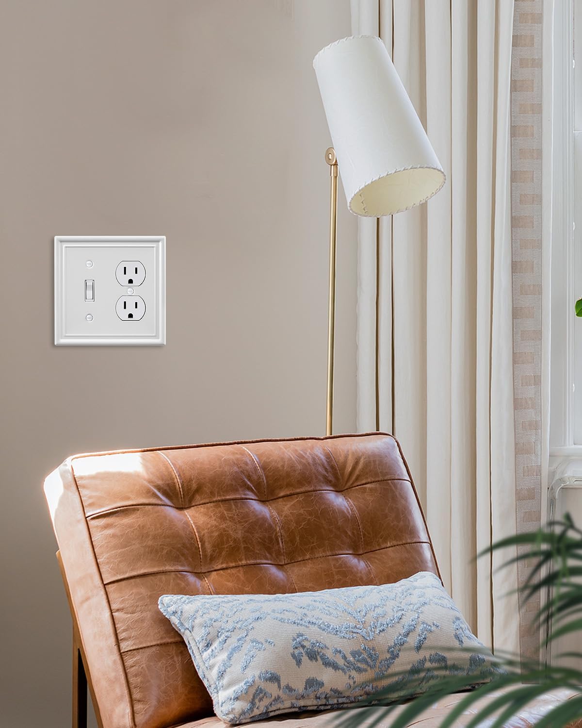 2-Pack Combination 1 Toggle/1 Duplex Wall Plate, Metal Light Switch Cover Plate, Off White, 4.96''*4.88'', Midsize