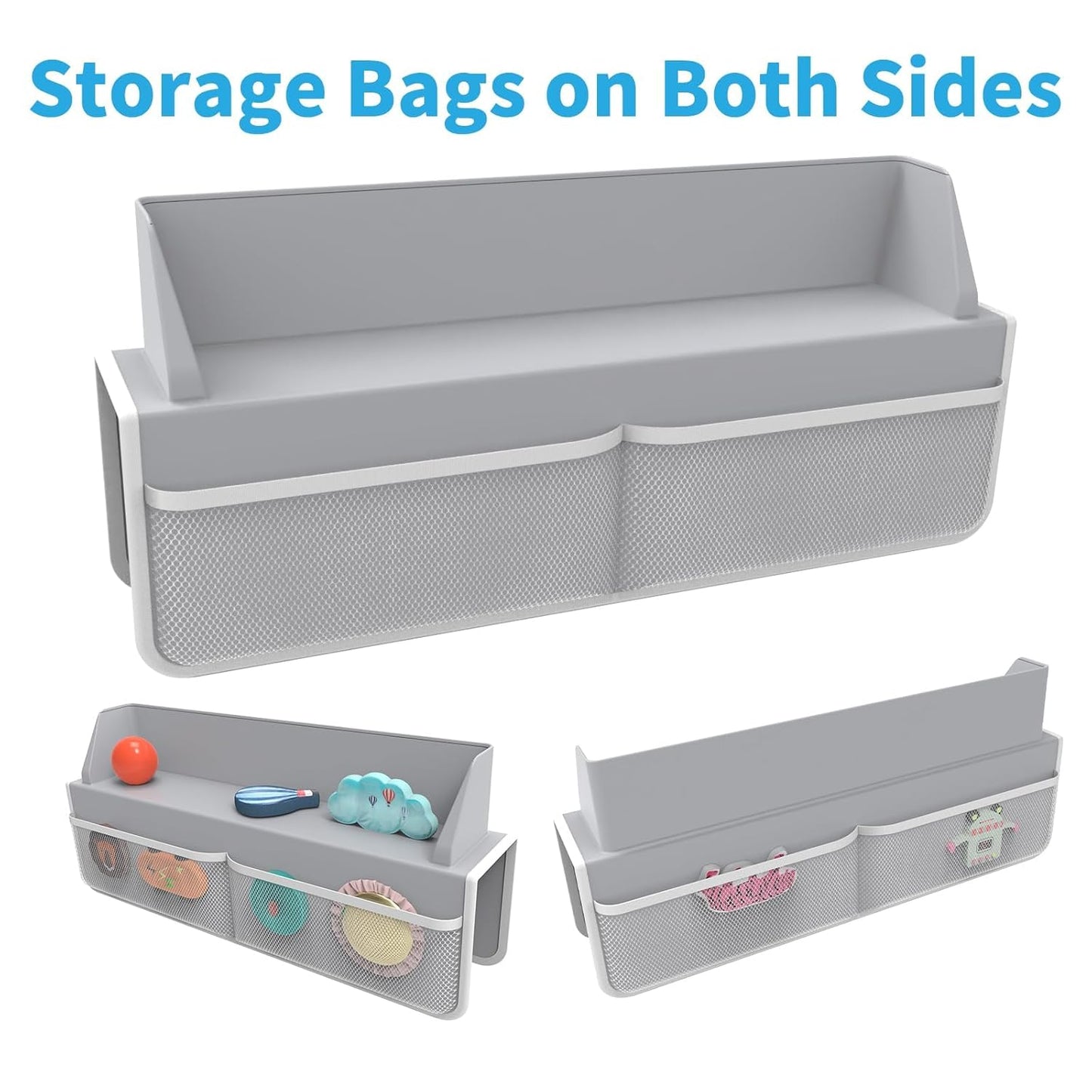 Gray Bathtub Splash Guard with Suction Cups, Waterproof Mesh Toy Organizer for Kids, Bath Toy Storage, Fits Most Tubs, Easy to Clean (Grey)