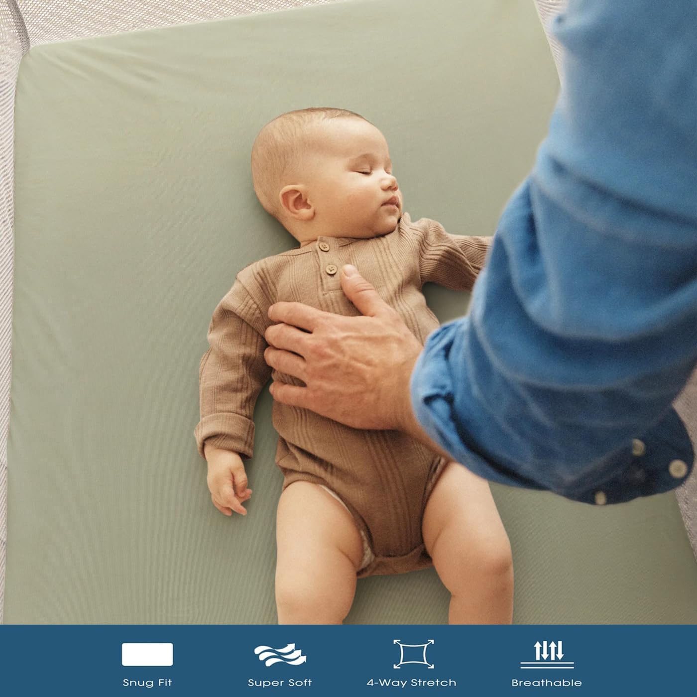 GRSSDER Mini Crib Sheets Fitted, Pack and Play Sheets 2 Pack, Ultra Soft Stretchy Pack N Play Sheets, Universal Fit for Playard Mattress, Jersey Crib Sheets for Boys and Girls, Sage Green