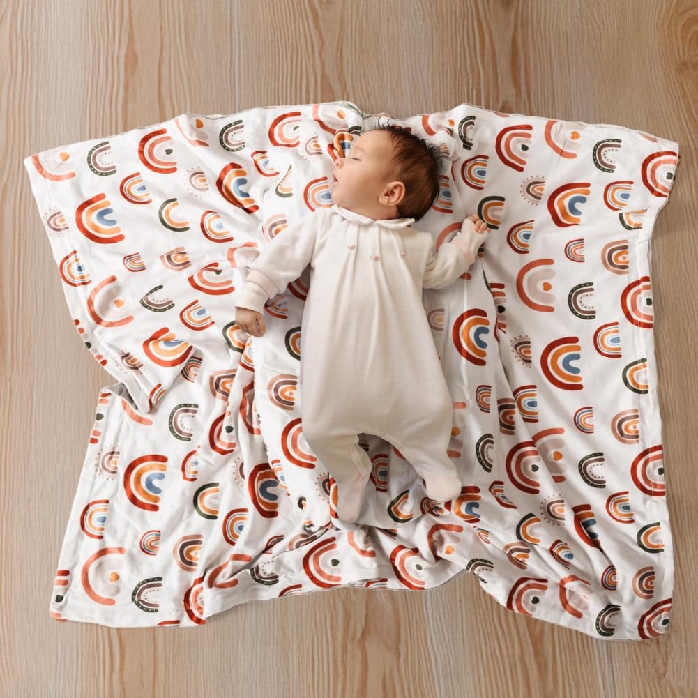 4 Pack Soft Boho Baby Blankets for Unisex Girls or Boys - Breathable Gender Neutral Nursery Double Layer Blankets with Dotted Backing and Boho Print for Newborn Toddlers