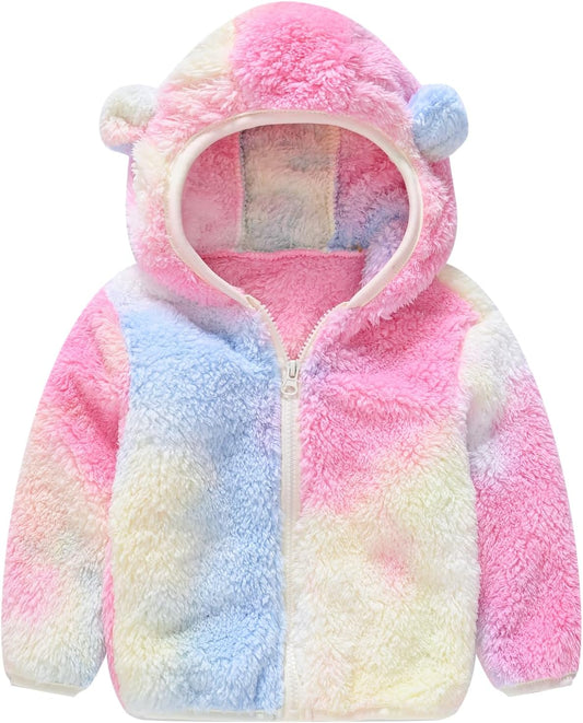AIWUHE Toddler Boys Girls Hooded Jacket Fleece Hoodie Winter Warm Solid Color Teddy Coat Zip-up Bear Ear Sweater Fall Clothes