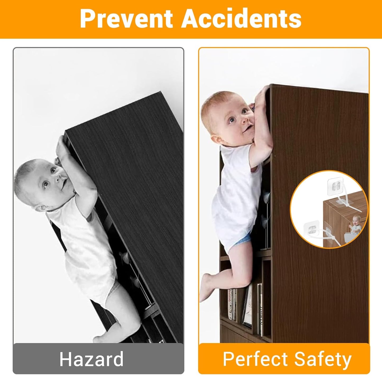 No Drill Furniture Anchors Adhesive (10 Packs) for Baby Proofing, Adjustable Anti-Tip Furniture Wall Safety Straps for Child, Keep Toddlers & Pets Safe from Falling Furniture Like Dresser & Bookshelf