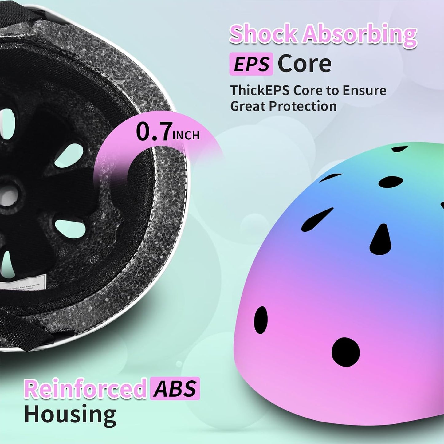 Adjustable Kids Bike Helmet with Knee & Elbow Pads Set, Color Gradient Design for Boys and Girls Aged 3-14+, for Skateboarding, Scooter, Roller & Inline Skating, Longboard