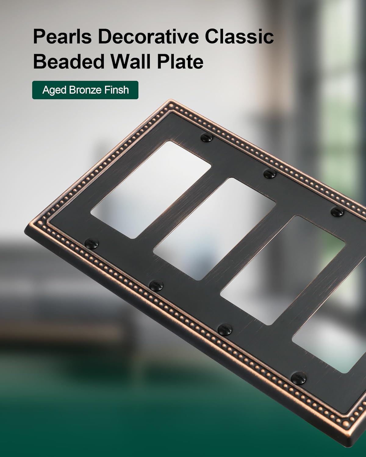 2-Pack Quad Decorator Outlet Cover Plate, Pearls Decorative Switch Plates and Outlet Covers, 4 Gang Aged Bronze Metal Wall Plates, Corrosion Resistant