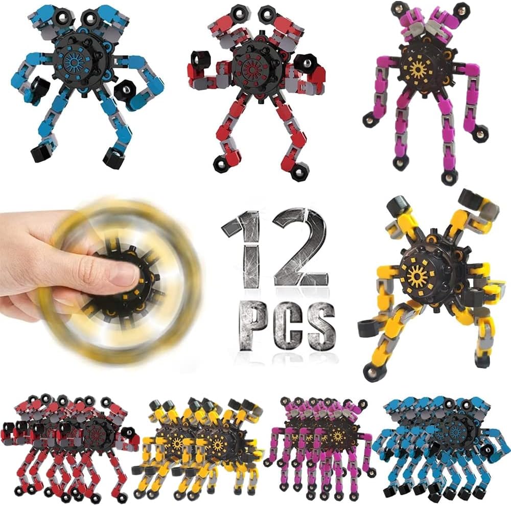 12 Pcs Deformable Robot Fidget Spinners Toys for Party Favor, Transformable Fingertip Spinner for Classroom Prizes, Christmas Valentine Gifts Goodie Bag Stocking Easter Basket Stuffers for Kids