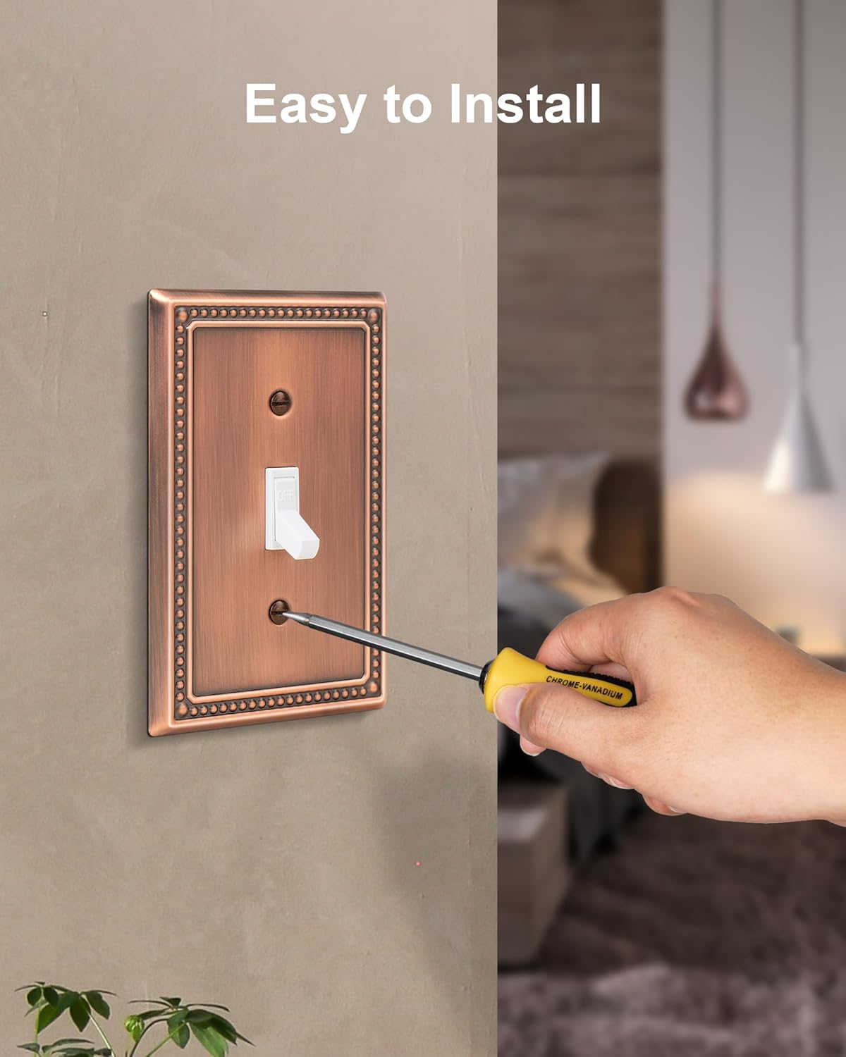 6-Pack Single Toggle Light Switch Cover Plate, Pearls Decorative Switch Plate Covers, Antique Copper 1 Gang Metal Wall Plate, Corrosion Resistant