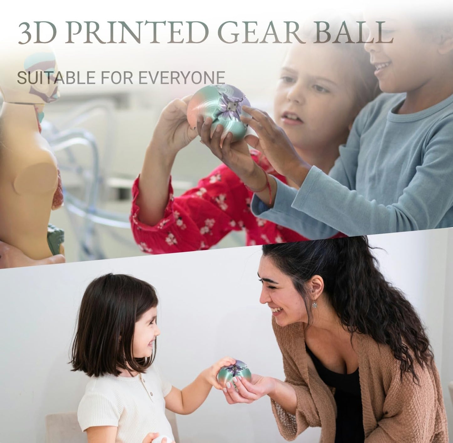 3D Printed Gear Ball, Gear Sphere Fidget Toy Stress Relif Toy for ADHD, Anxiety Relaxing Toy for Adults at Work/Study/Travel, Twist Candy Color